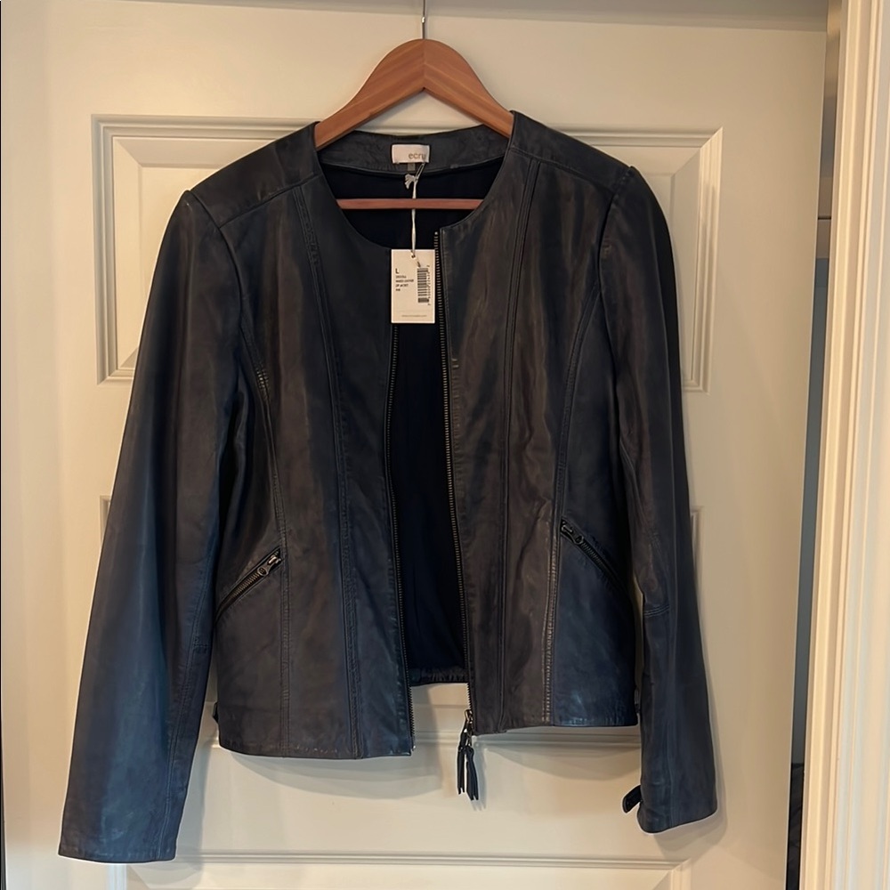 Women's Dark Blue Leather Jacket